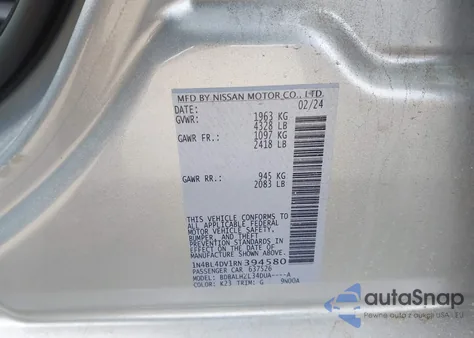 2024 Nissan Altima Sv Fwd from USA, damaged, VIN 1N4BL4DV1RN394580